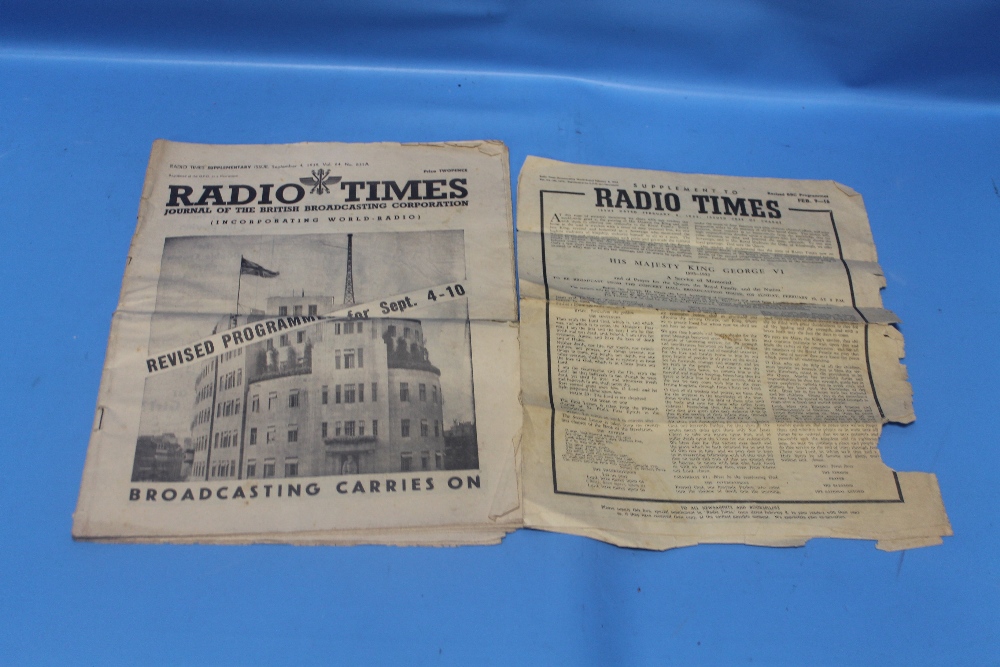 A RADIO TIME SUPPLEMENT DATED SEPTEMBER 4TH 1939 RELATING TO THE CHANGE OF TV PROGRAMMES DUE TO