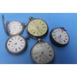 FIVE POCKET WATCHES TO INCLUDE SILVER EXAMPLES