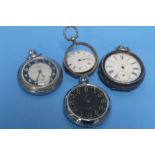 TWO SILVER POCKET WATCHES TOGETHER WITH TWO STOP WATCHES TO INCLUDE INGERSOLL