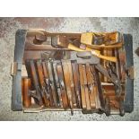 A BOX OF ASSORTED WOOD PLANES