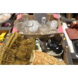 A TRAY OF CERAMICS ETC. TOGETHER WITH A TRAY OF GLASSWARE