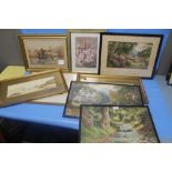 A BOX OF WATERCOLOURS BY VARIOUS ARTISTS INCLUDING W. F. CASWELL, J. LE BIRETON, E. SIZEMAN, H.