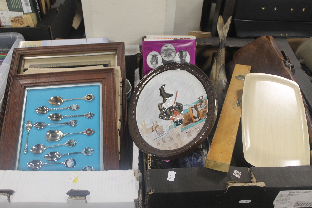 TWO TRAYS OF SUNDRIES TO INCLUDE SOUVENIR SPOONS