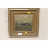 AN OIL ON CANVAS OF A SHIP AT SEA