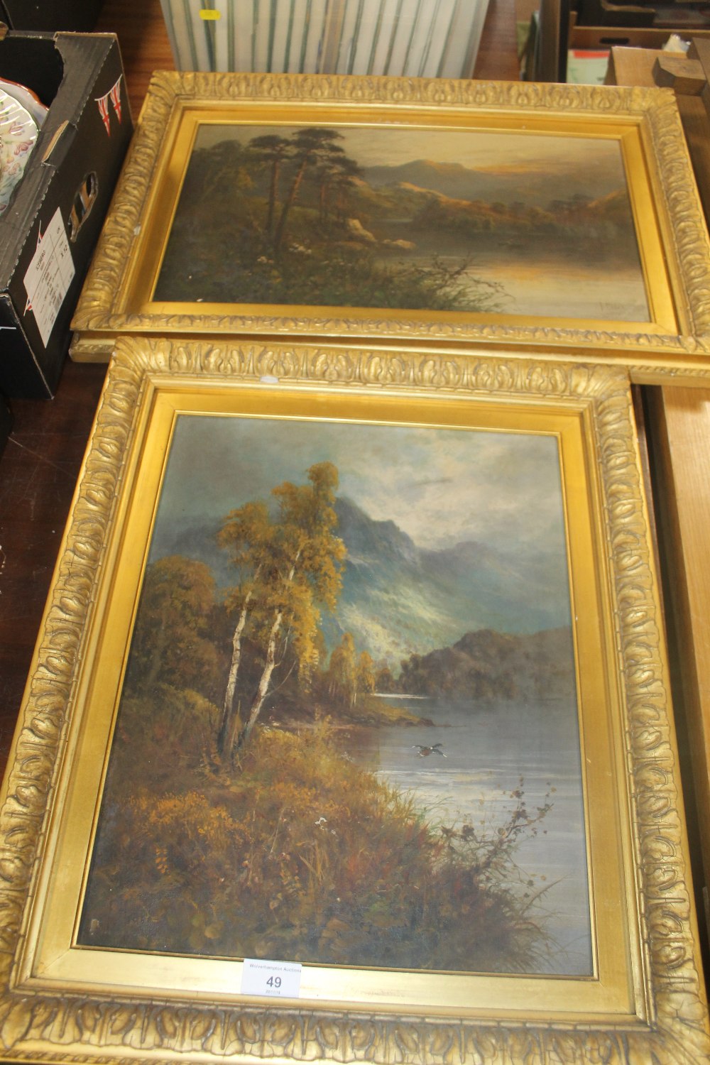 TWO FRAMED OIL PAINTINGS OF LAKESIDE SCENES SIGNED F. HIDER