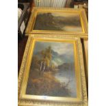 TWO FRAMED OIL PAINTINGS OF LAKESIDE SCENES SIGNED F. HIDER