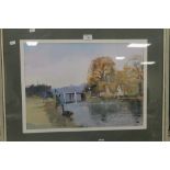 A FRAMED AND GLAZED OIL ON BOARD OF A RIVER SCENE DATED '72 SIGNED JOHN HASKINS