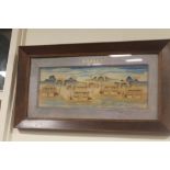 AN EARLY/MID 20TH CENTURY ORIENTAL 3D CORK PICTURE WITH PAINTED BACKGROUND, 63 cm x 34.5 cm