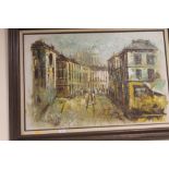 AN OIL ON CANVAS OF AN URBAN FRENCH SCENE SIGNED R. GENCY