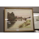 A FRAMED AND GLAZED WATERCOLOUR TITLED 'LOWER REACHES OF BWYEYD, NORTH WALES' SIGNED EMRY S. JONES