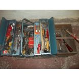 A TOOLBOX AND CONTENTS TOGETHER WITH A WOODEN CRATE AND CONTENTS