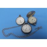 TWO HALLMARKED SILVER POCKET WATCHES TOGETHER WITH ANOTHER POCKET WATCH AND CHAIN