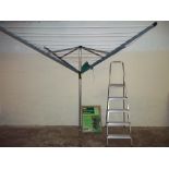 AN ALUMINIUM STEP LADDER TOGETHER WITH A ROTARY WASHING LINE