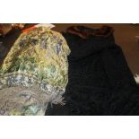 A LADIES EVENING JACKET, A DECORATIVE THROW ETC.