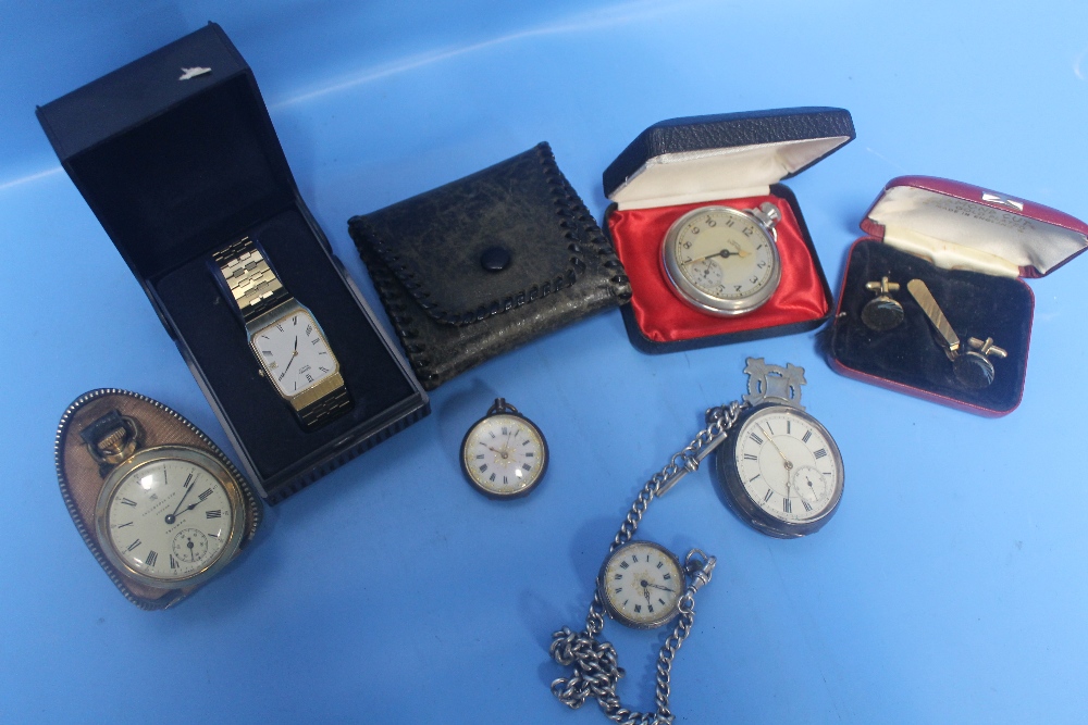 A QUANTITY OF POCKET WATCHES, WRISTWATCH ETC.