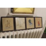 FOUR SMALL FRAMED WATERCOLOURS FULL LENGTH PORTRAITS