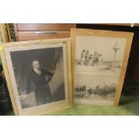 A FRAMED PORTRAIT ENGRAVING 'THE RIGHT HONORABLE LORD JOHN RUSSELL' A/F TOGETHER WITH J. D.