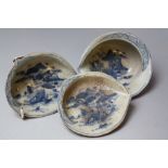 THREE LATE 18TH / EARLY 19TH CENTURY JAPANESE DISHES, possibly brush washer dishes in the form of