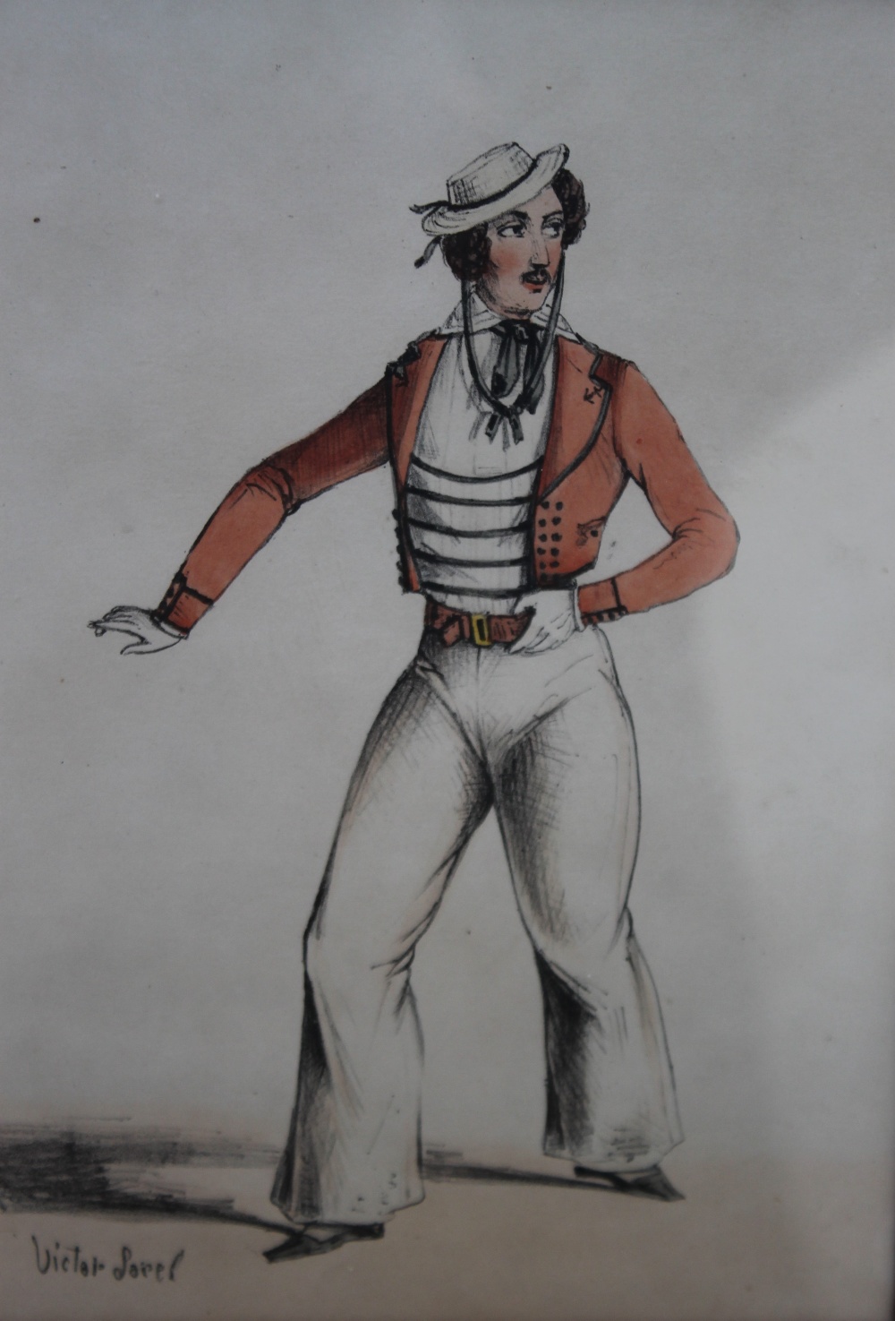VICTOR SOREL (XIX-XX). Continental school, study of a dandy, signed lower left, mixed media on