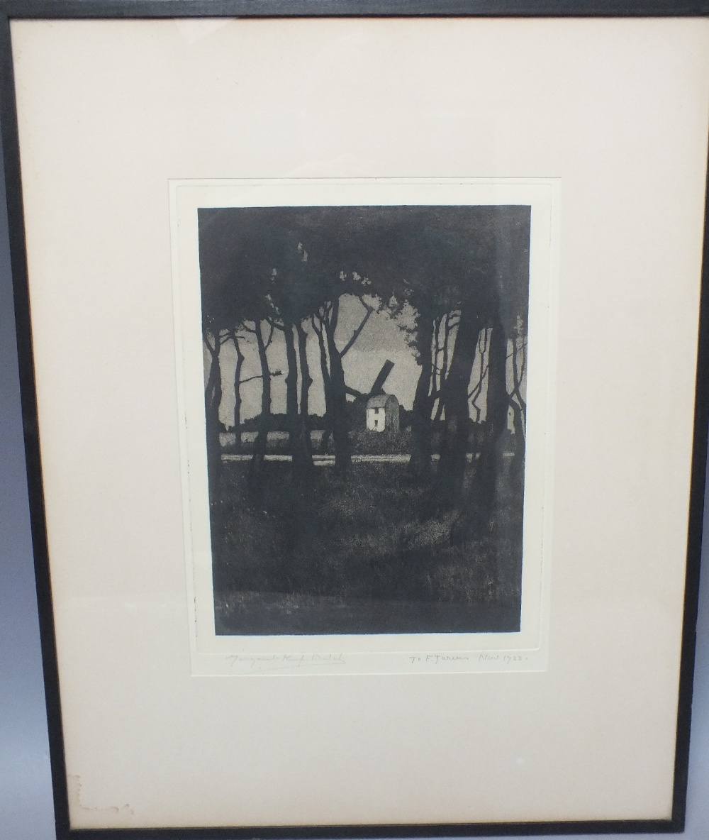 MARGARET KEMP WELCH (1899-1940). Wooded river landscape with windmill, signed in pencil lower left - Image 2 of 4