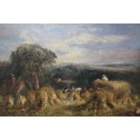 (XIX-XX). Norwich school, haymaking scene with figures and farmstead, unsigned, oil on canvas,