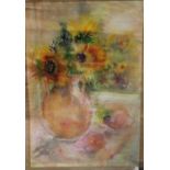 BERNADETTE GRIFFITHS (XX). A pair of impressionist still life studies of vases of flowers -