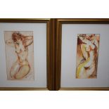 CZECH SCHOOL (XXI). Four female nude studies, watercolours, gilt framed and glazed, 22.5 x 12 cm (
