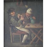 OSTADE (XIX). Dutch school, interior scene with two figures drinking and smoking, signed lower