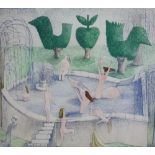 PAUL WHITE (XX). Modernist school, young female nude in a fountain 'The Fountain of Youth' see