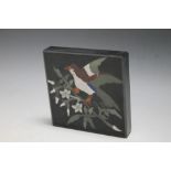 A PIETRA DURA DESK WEIGHT, decorated with a bird design, W 10.25 cm