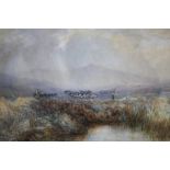 C. M. J. S. A stormy moorland scene with cattle, sheep and drovers 'Yes Tor near Okehampton', signed
