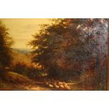 J.B. GUMMERY (XIX-XX). Wooded landscape with shepherd and sheep resting on a track, signed and dated