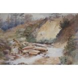 J.E. HODGKIN (XX). Wooded rocky river landscape, signed and dated 1943 lower right, watercolour,