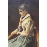 (XIX). Study of a seated young woman with a book, unsigned, oil on canvas laid on board, framed,