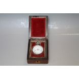 A MOTHER OF PEARL INLAID WATCH BOX AND POCKET WATCH, W 6.5 cm