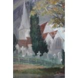 ATTRIBUTED TO SIR CHARLES WHEELER. Impressionist stormy churchyard scene 'Chaddon Church, Surrey',