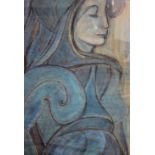 P.R. (XX). Modernist female portrait study signed with monogram lower left, pastels on paper, framed