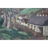 JOHN RIDDLE (1878-1964). Impressionist wooded village scene, village street scene verso, signed