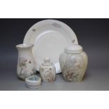 A COLLECTION OF HAND PAINTED FAIRY THEMED CERAMICS, to include signed examples by M.N. Bentley -