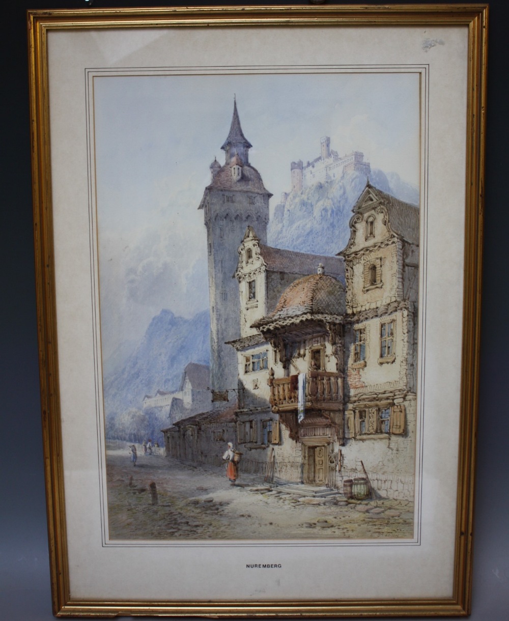 EDWIN ST JOHN (1878-1961). Street scene with figures in Nuremberg, inscribed on mount, signed - Image 2 of 5