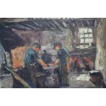 YNGVE BACK (1904-1990). Finnish school, impressionist study of blacksmiths at work, signed lower