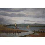 W.E. COOKE. Estuary scene at Exemouth with figures and sailing vessels, signed and dated 1898