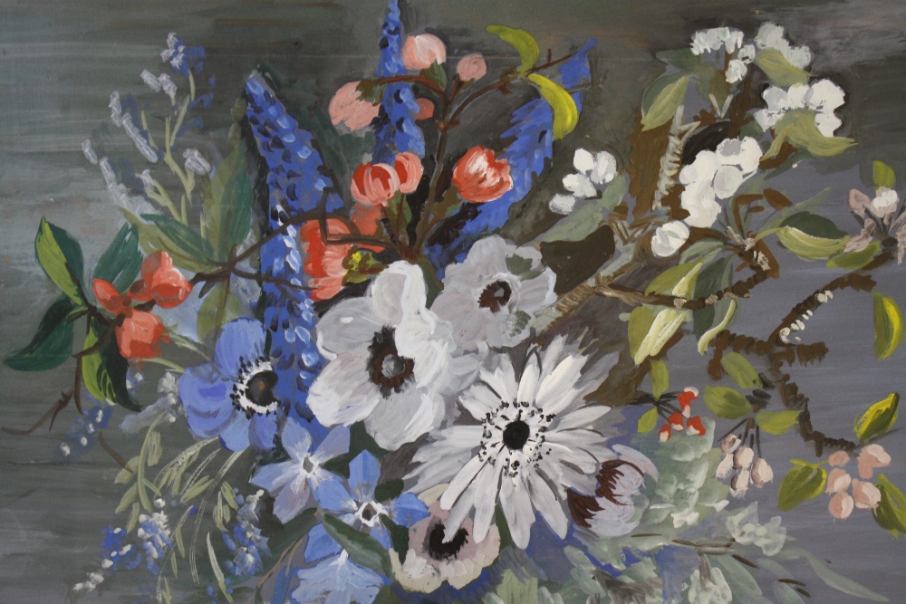 (XX). Irish school, still life study of flowers on a branch, indistinctly signed lower left, gouache