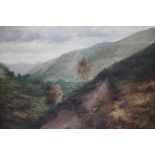 J.L?? (XIX-XX). Mountainous wooded landscape, signed and dated 1902 lower right, oil on canvas,