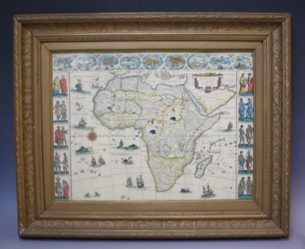 A VINTAGE MAP OF AFRICA, with vignette studies of indigenous inhabitants, 37 x 49 cm - Image 2 of 4