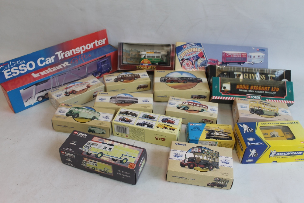 A COLLECTION OF BOXED CORGI AND DIECAST VEHICLES, to include Corgi Classics, Buses, Trams,