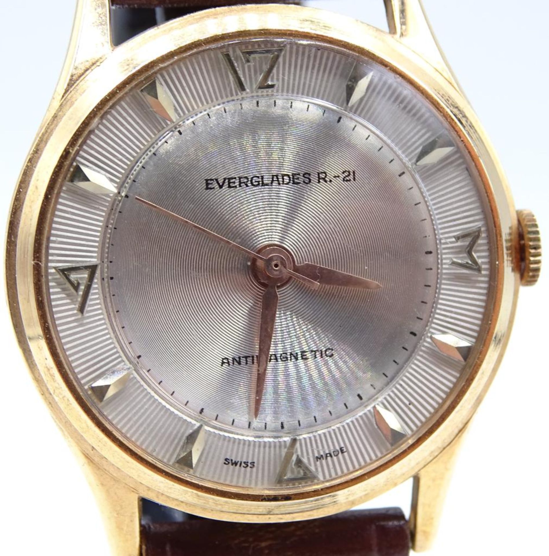 Herren Armbanduhr "Everglades R.-21",mechanisch,Werk läuft,vergoldet,d-3,3cm - Bild 4 aus 5