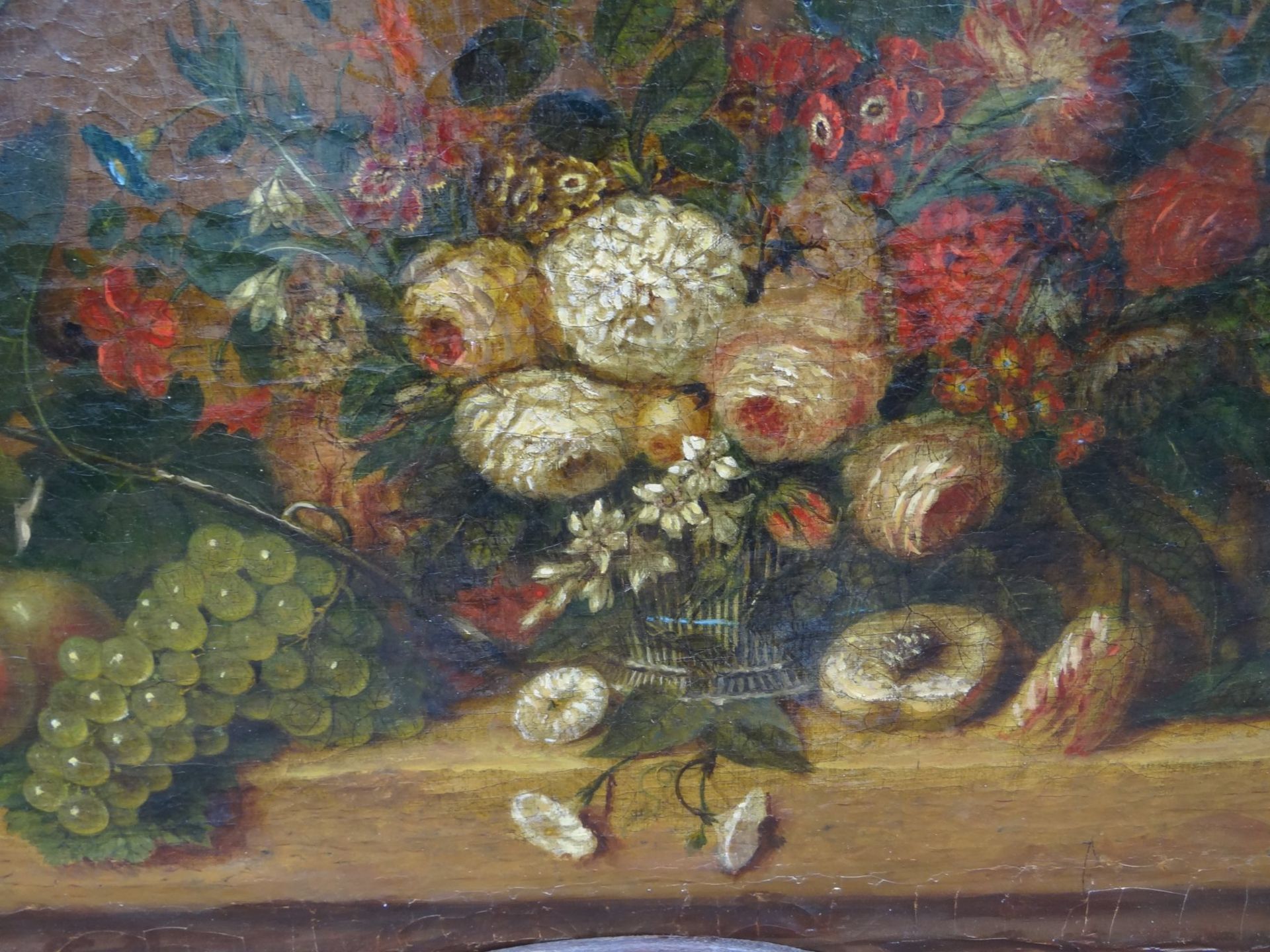 anonymes Altmeister-Gemälde, Blumenstilleben, Öl/Leinen, mehrere hinterlegte Stellen, - Image 6 of 10
