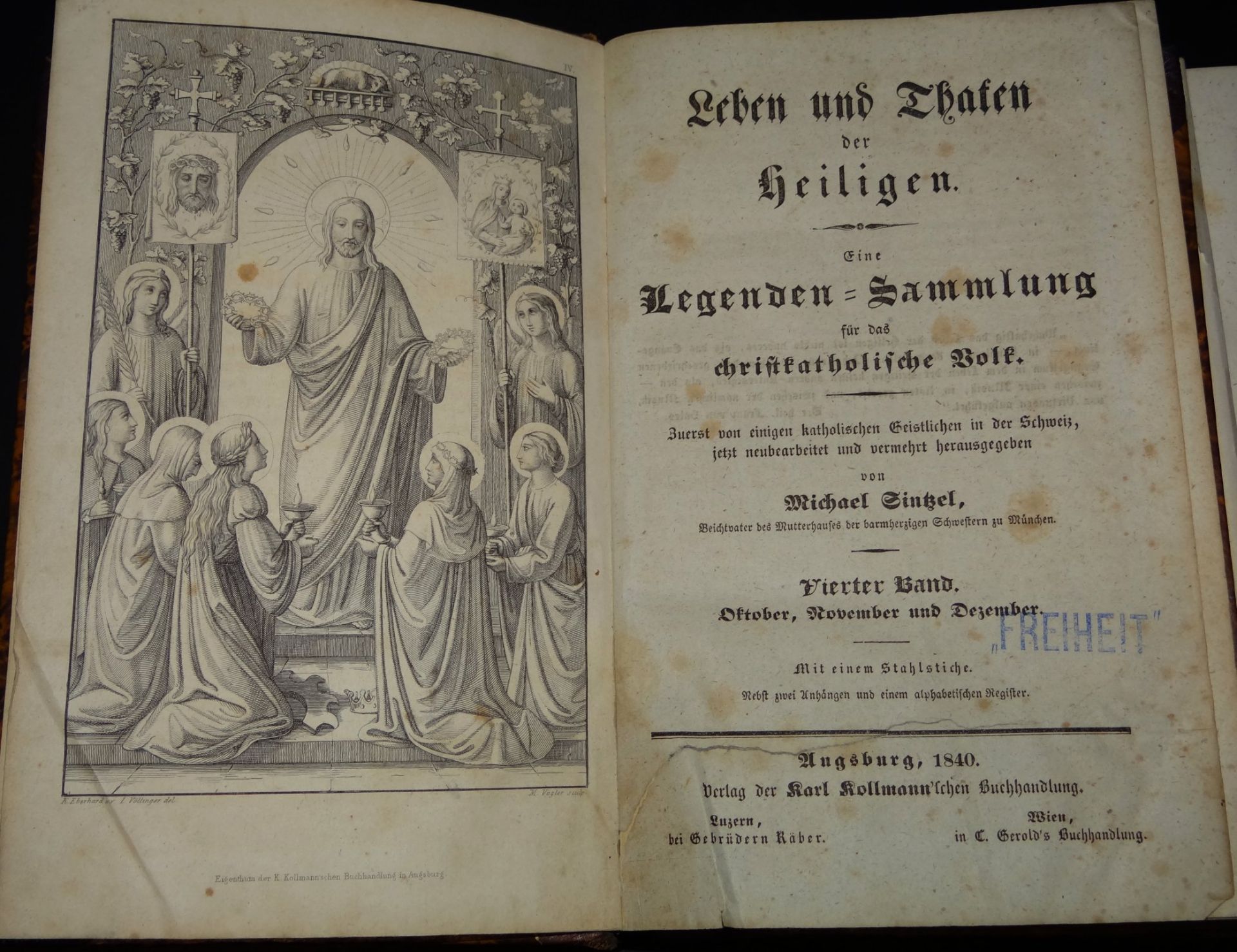 "Leben und Thaten der Heiligen" Augsburg 1840, Legenden-Sammlung, 4 Bde Nr. 1 bis 4,Halbleder, etwas - Bild 2 aus 12