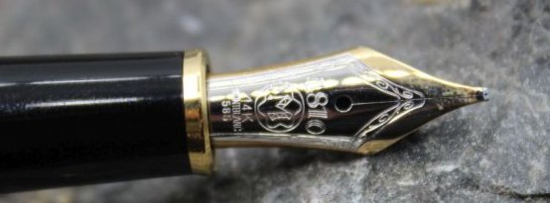 3tlg Schreibset, Montblanc Meisterstück Pix, Kolbenfüller, Feder aus 14 kt Gelbgold, - Bild 3 aus 5